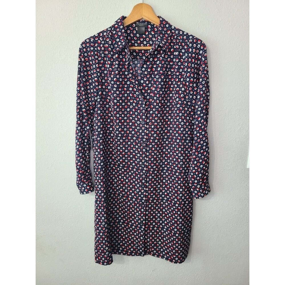 Ann Taylor Dress Blue/ Multicolor Shirt Dress Size XSP Missing Belt